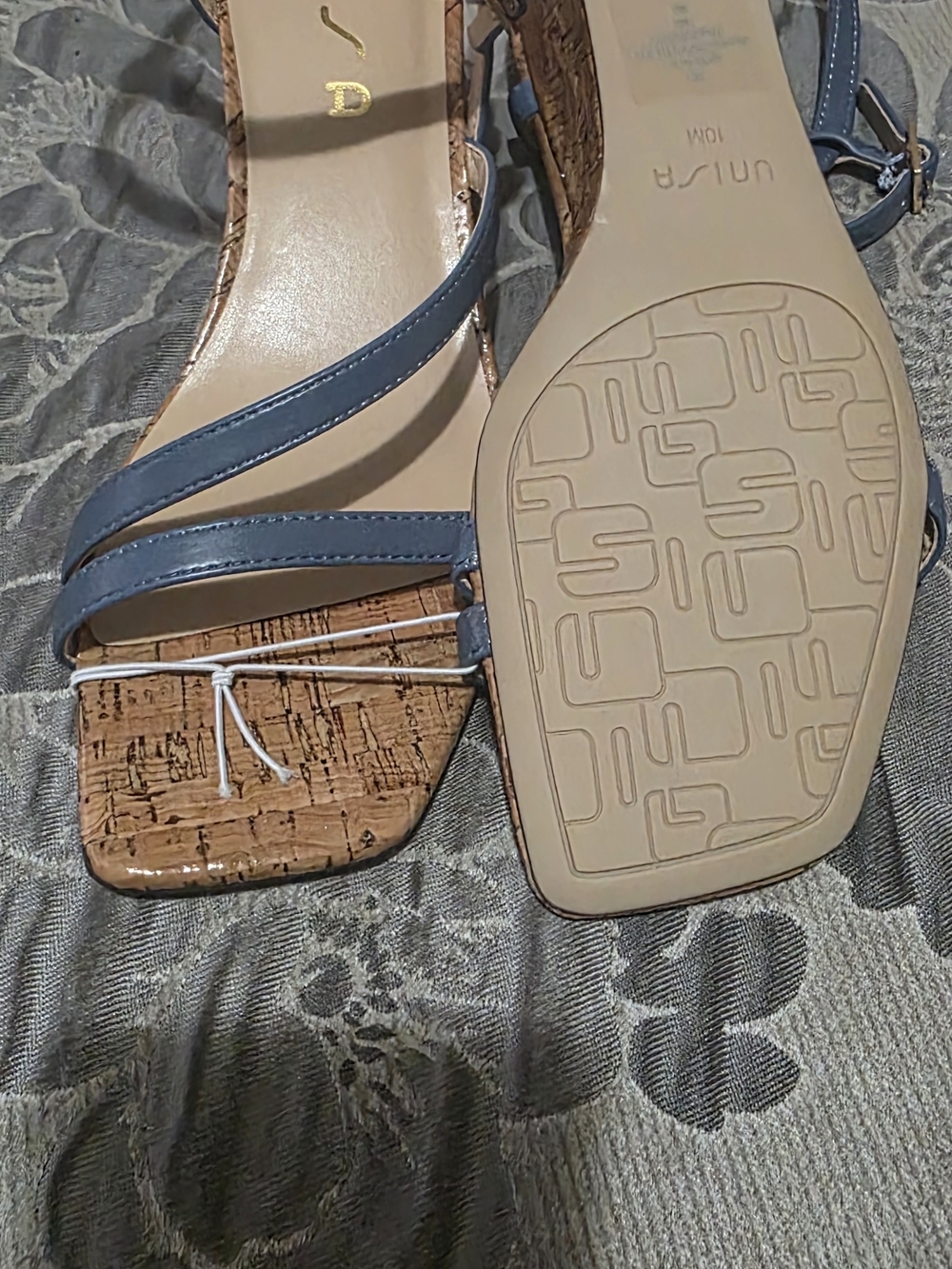 Unisa Blue Strappy Cork Wedge Sandals - Picture 2 of 4